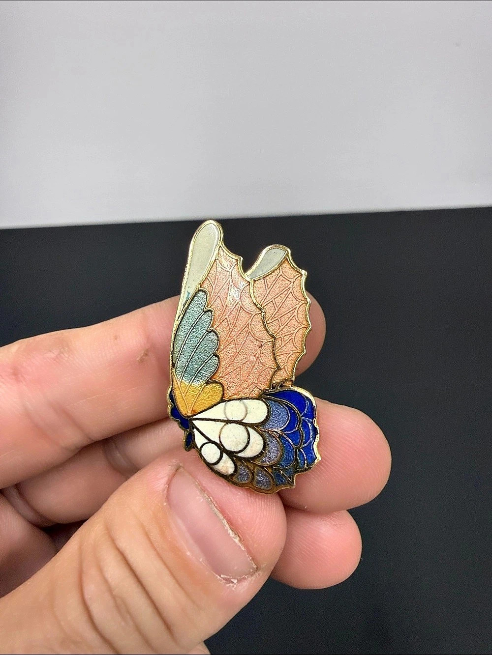 Butterfly Enamel Brooch in Blue & Pink